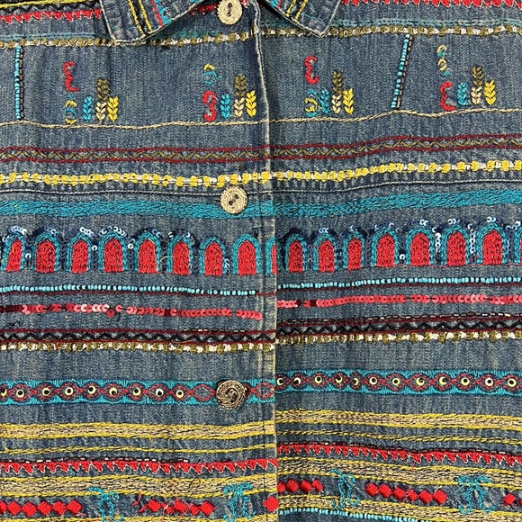 Chicos, medium, embroidered, sequined and beaded denim jacket,chicos size 1 - Picture 2 of 4